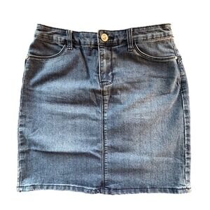 Christopher & Banks Denim Mini Skirt Womens Size 4 Blue ECU Rhinestone Pockets